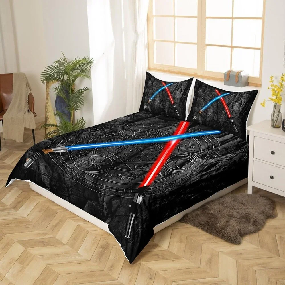 3D Neon Blue Red Bedding Set 3Pcs Queen Sz